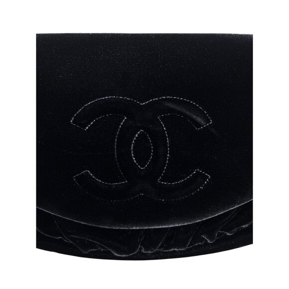 CHANEL  Half Moon  Black Velvet Leather Wallet on Chain Clutch Shoulder Bag Auth - Picture 2 of 16